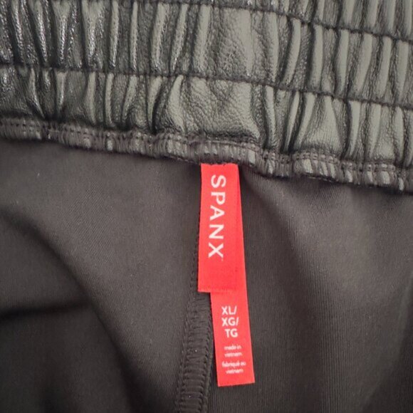 SPANX Faux Leather Jogger Pants High Waist Ruched Goth Y2K Black Women's XL - Picture 13 of 16